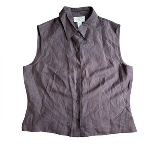 Talbots Women's Sleeveless Button Down Collard Blouse Silk Linen Minimalist 12 L